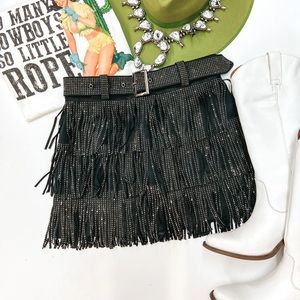 Giddy Up Glamour Boutique | Cowboy Killer Crystal Fringe Mini Skort